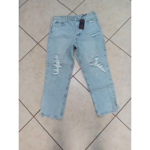 No Boundaries Women's 17 Jeans Straight Super High Rise Button Fly Light Wash #3